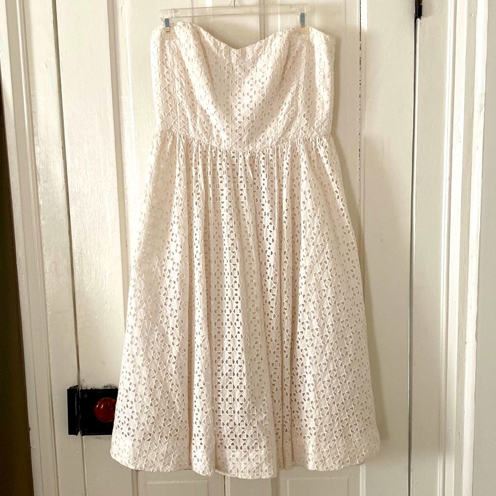 Donna Morgan Strapless Midi Dress  White 10